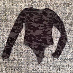 Olive Camo Sheer Good American Bodysuit